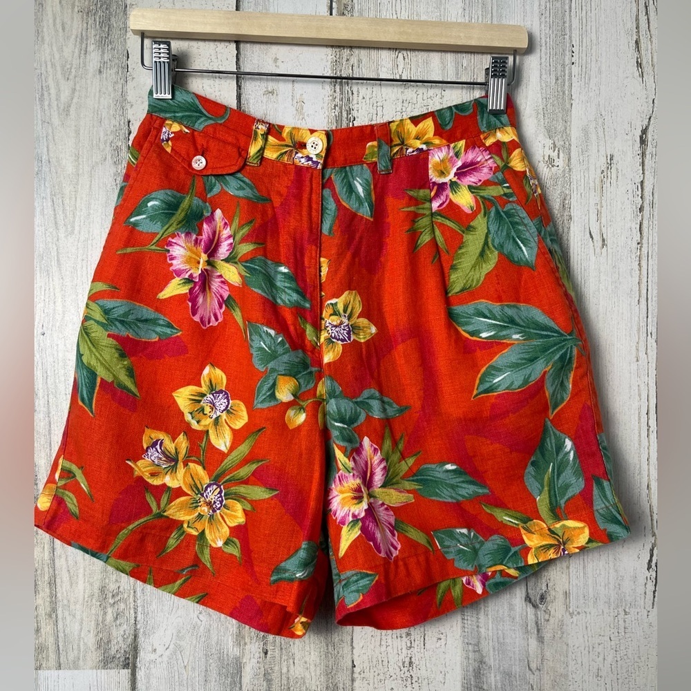 Ralph Lauren Linen Floral Shorts - Orange and Green size 4